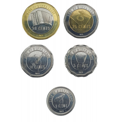 1, 5, 10, 25, 50 центов 2022 Сьерра-Леоне набор монет UNC