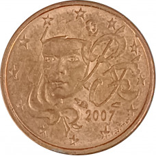 1 евроцент 2007 Франция из оборота