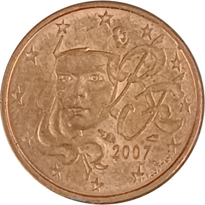 1 евроцент 2007 Франция из оборота