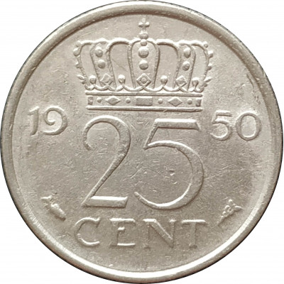 25 центов 1950 Нидерланды из оборота