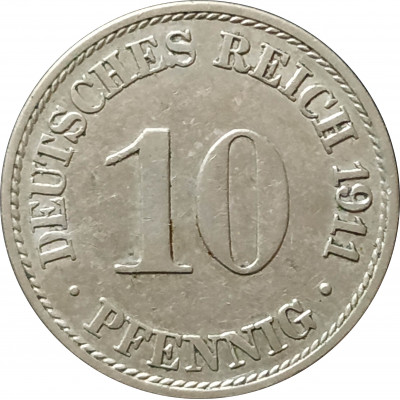 10 пфеннигов 1911 Германия A из оборота 10 пфеннигов 1911 Германия A из оборота