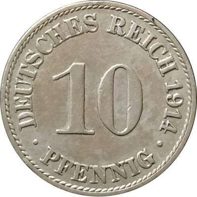 10 пфеннигов 1914 Германия A из оборота