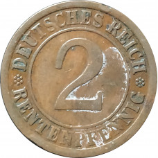 2 рейхспфеннига 1924 Германия A из оборота