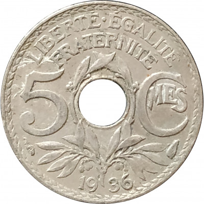 5 сантимов 1936 Франция из оборота