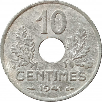 10 сантимов 1941 Франция Режим Виши из оборота 10 сантимов 1941 Франция Режим Виши из оборота