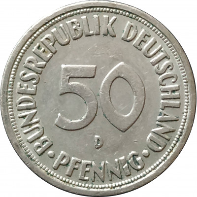 50 пфеннигов 1950 Германия D из оборота