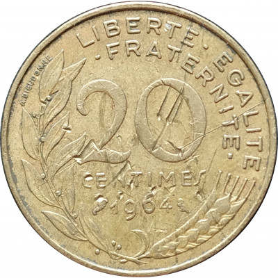 20 сантимов 1964 Франция из оборота