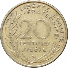 20 сантимов 1967 Франция из оборота