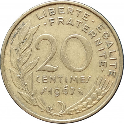 20 сантимов 1967 Франция из оборота