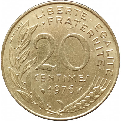 20 сантимов 1976 Франция из оборота