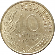 10 сантимов 1977 Франция из оборота