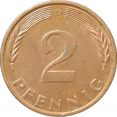 2 пфеннига 1982 Германия G из оборота 2 пфеннига 1982 Германия G из оборота