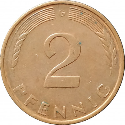 2 пфеннига 1989 Германия G из оборота 2 пфеннига 1989 Германия G из оборота