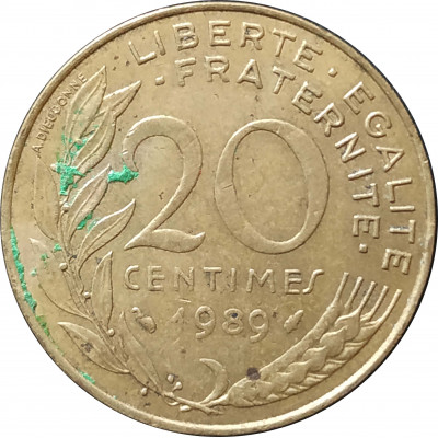 20 сантимов 1989 Франция из оборота