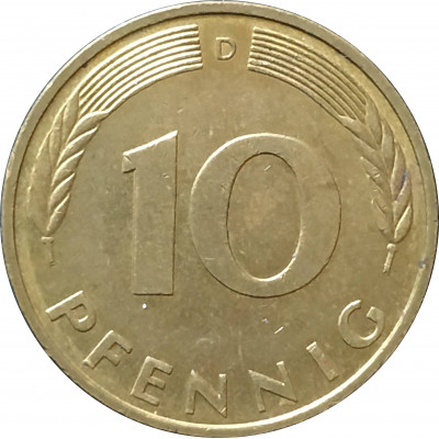 10 пфеннигов 1990 Германия D из оборота 10 пфеннигов 1990 Германия D из оборота
