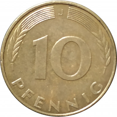 10 пфеннигов 1991 Германия J из оборота 10 пфеннигов 1991 Германия J из оборота