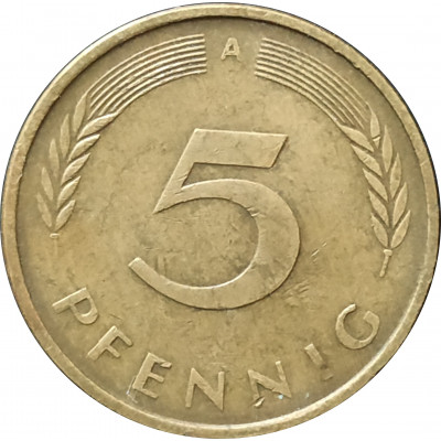 5 пфеннигов 1992 Германия A из оборота 5 пфеннигов 1992 Германия A из оборота