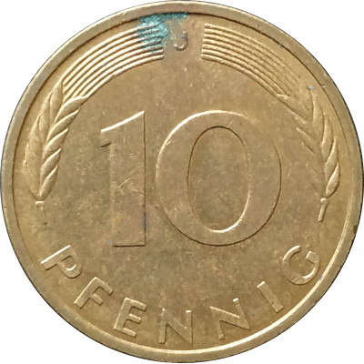 10 пфеннигов 1993 Германия J из оборота 10 пфеннигов 1993 Германия J из оборота