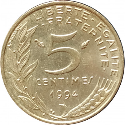 5 сантимов 1994 Франция дельфин из оборота