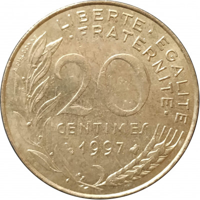 20 сантимов 1997 Франция из оборота