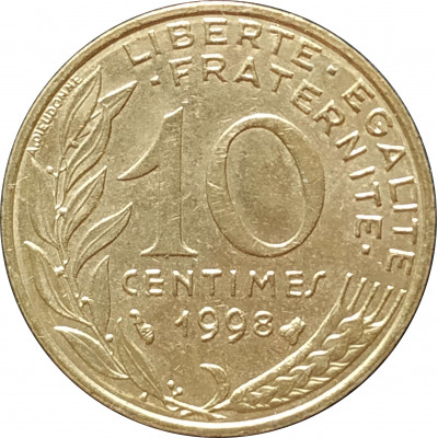 10 сантимов 1998 Франция из оборота 10 сантимов 1998 Франция из оборота