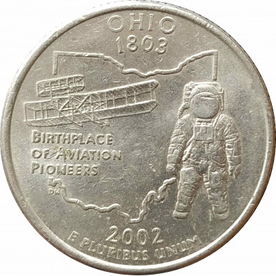 1/4 доллара 2002 Квотер штата Огайо США P из оборота