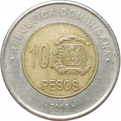 10 песо 2008 Доминикана из оборота