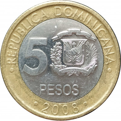 5 песо 2008 Доминикана из оборота