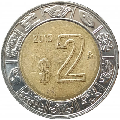 2 песо 2013 Мексика из оборота